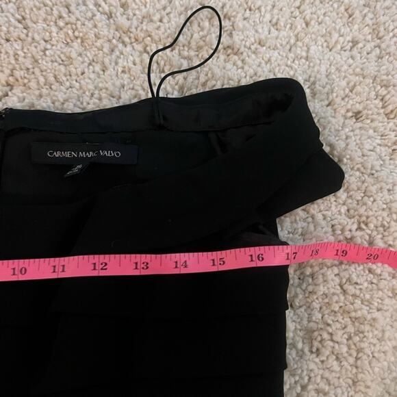 Carmen Marc Valvo Wide Shoulder Black Ruffle Silk Mini Dress Size 10 - Picture 9 of 10